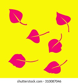 Pink pattern leaves on a yellow background.
