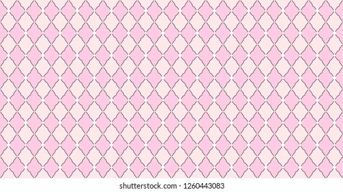 Pink pattern with rhombuses and white dots stars. Solid elegante wedding backdrop. Element of design for Lol Surprise party. Arabic girlish ornate. Premium luxury toy print. Fabric little princess