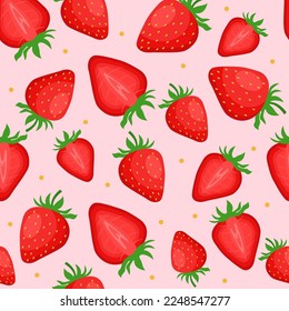 Pink pattern with strawberries. Strawberries. Vector graphics in flat style