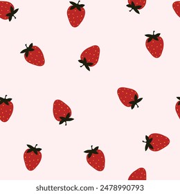 Pink pattern with strawberries. Strawberries. Vector graphics in flat style