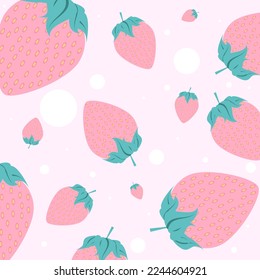Patrón rosa con fresas. Ilustración vectorial.
