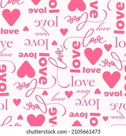 Pink pattern with text love and hearts