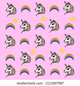 Pink pattern with unicorn, rainbow and stars