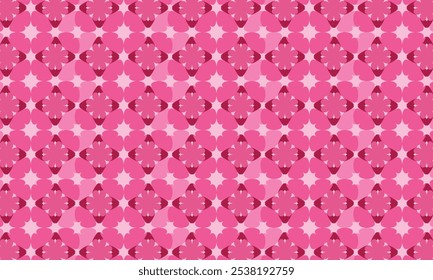 Pink patterned background, a symmetrical, seamless geometric vector illustration of pink flowers in pink tones, with a flat design and minimalistic style
