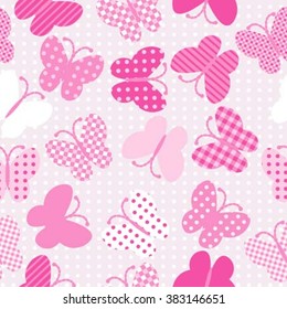Pink patterned butterflies seamless background