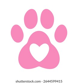 Pink paw print with heart symbol – charming pet illustration ideal for dog and cat lovers, rescue organizations, or playful product designs.