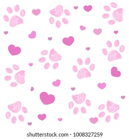 Pink paw print with hearts background