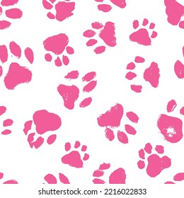 Pink Paw Print vector seamless pattern. Ink Dogs Paw, Cat Paw. Design Print pet store for a female pet 