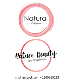 Pink peach circle ribbon line art emblem logo design vector idea suitable for spa salon skin care cosmetics beauty 