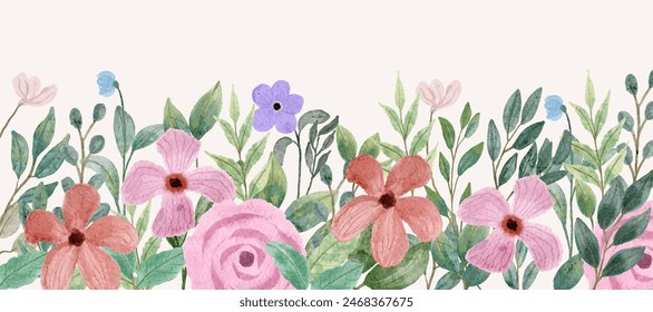 pink peach floral watercolor border
