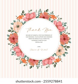 pink peach floral watercolor round frame
