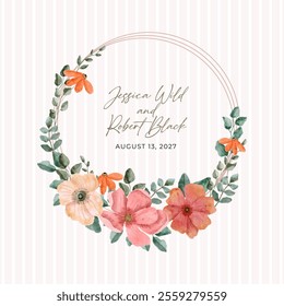 pink peach floral watercolor wreath