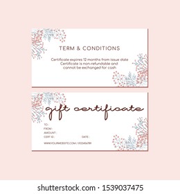 Pink Peach Flower Gift Certificate Cards 2 sided template