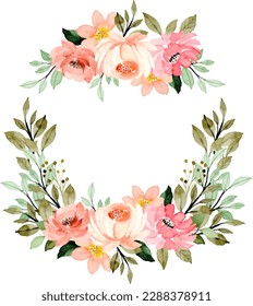 Pink peach flower wreath with watercolor for wedding, birthday, card, background, invitation, wallpaper, sticker, decoration etc.
