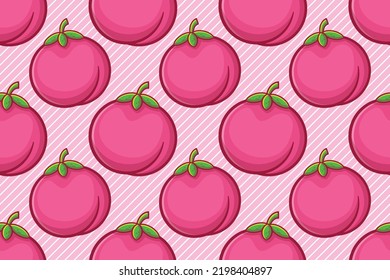 pink peach fruit seamless pattern vector illustration 