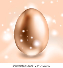 Pink peach gold egg with shadow. Wealth and religion symbol. Realistic precious Easter egg isolated on soft pastel background. greeting card template