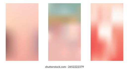 Conjunto de fondo Abstractas de degradado de melocotón rosa. Bolsa de luz de textura de color pastel cálido. Fondo de pantalla de teléfono de Vector