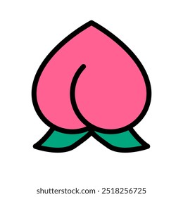 Pink peach icon. Nectarine icon. Vector.