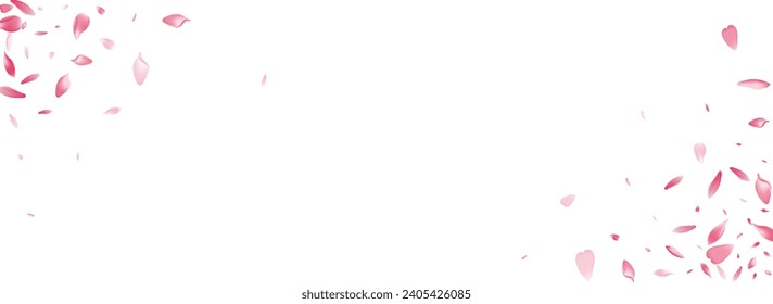Pink Peach Petal Vector Panoramic Background. Pastel 3d Apple Petal Backdrop. Rose Petal Delicate Cover. Summer Flower Petal Poster.