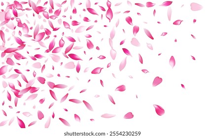 Pink Peach Petal Vector White Background. Pastel Blossom Flower Petal Illustration. Sakura Petal Fresh Banner. Floor Lotus Petal Texture.