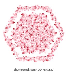 Pink peach petals flying vector fashionable background. Spring falling flower parts confetti, blossom elements floral design. Chaotic flower blossom petals background pattern.