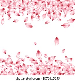 Pink peach petals flying vector spa background. Spring falling flower parts confetti, blossom elements celebration design. Creative flower blossom petals background vector.