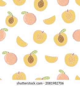 pink peach seamless pattern. fresh fruit background. Apricot endless background, texture. Fruits backdrop