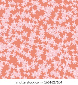 pink peach tree flowers seamless vector pattern