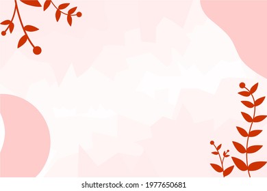 Pink Peach Watercolor background minimalist with hand drawn leaf and flower elements
