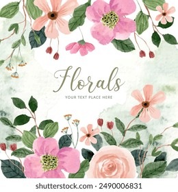 pink peach watercolor floral frame