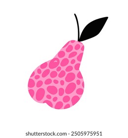 Pink pear with dots in doodle style. Vector illustration of textured pear isolated on white background