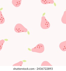 Patrón sin costuras de pera rosa. Simple dibujado a mano de la fruta sin fondo. Impresión mínima infantil. Lindo diseño de verano. Ilustración abstracta del vector. Lindo diseño de moda.