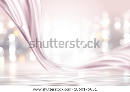 Pink pearl satin, smooth fabric on shimmering bokeh background in 3d illustration