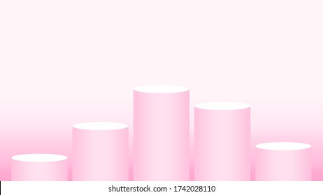 pink pedestal cylinder circle five steps for cosmetics showcase, podium circle stage pink pastel soft color, platform 5 steps for advertising copy space, podium round five layers for product display