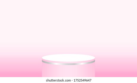 pink pedestal cylinder for cosmetics showcase, podium circle stage pink pastel soft color, podium round for make-up product display, copy space, vector