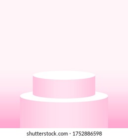 pink pedestal cylinder for cosmetics showcase, podium circle stage pink pastel soft color, podium round for make-up product display, copy space, vector