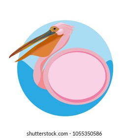 A pink pelican is a bird. For the sticker, banners. Board for the inscription. Vector illustration.