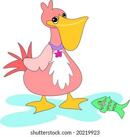 Pink Pelican with Fish Vector