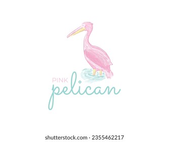 Pink Pelican Watercolor Illustration Business Logo Design Template