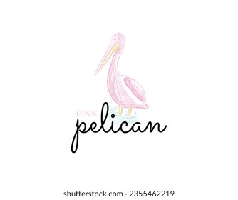 Pink Pelican Watercolor Illustration Logo Design Template