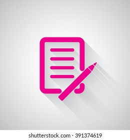 Pink Pen And Paper web icon on light grey background