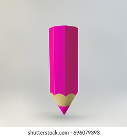 Pink pencil icon. Realistic 3d vector illustration made with gradient mesh. Education and creativity concept.