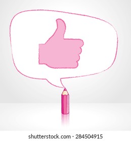 Pink Pencil with Reflection Drawing Smooth Irregular Shaped Speech Bubble on Pale Background