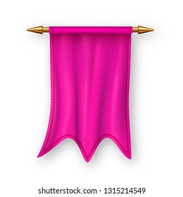 Pink Pennat Flag Vector. Competition Element. Victory, Winner. Empty Template. Heraldic 3D Realistic Isolated Illustration