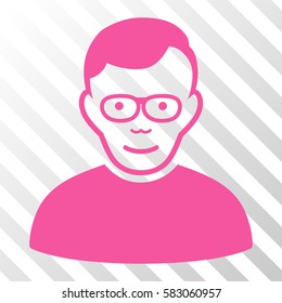 Pink Pensioner toolbar pictogram. Vector pictogram style is a flat symbol on diagonally hatched transparent background.