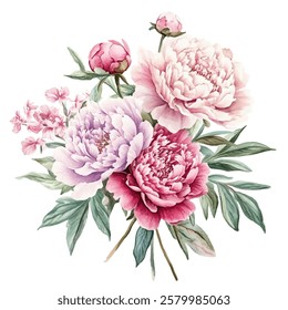 of pink peonies in full bloom, perfect for adding a touch of elegance and romance to any project. Ideal for wedding invitations, home decor, and greeting cards.