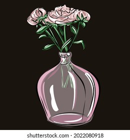 Pink peonies in a glass or clay vase. Decoration of the interior with plants. Home Comfort. Nature, Flowers. Isolated vector Objects.