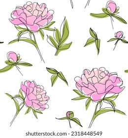 rosafarbene Pfingstrosen auf weißem Hintergrund. Schöne Blume nahtlose Muster für Design-Tapete, Gewebe, Umhüllung, Textilien. Vektorgrafik.
