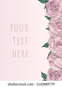 Pink peonies post card, greeting, inviting, vector
