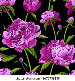 Pink peonies seamless. Abstract flower pattern  background for prints, fabric, invitation cards, wedding decoration, wallpapers, poster, wrapping paper. Realistic style. Floral motifs.Vector.
